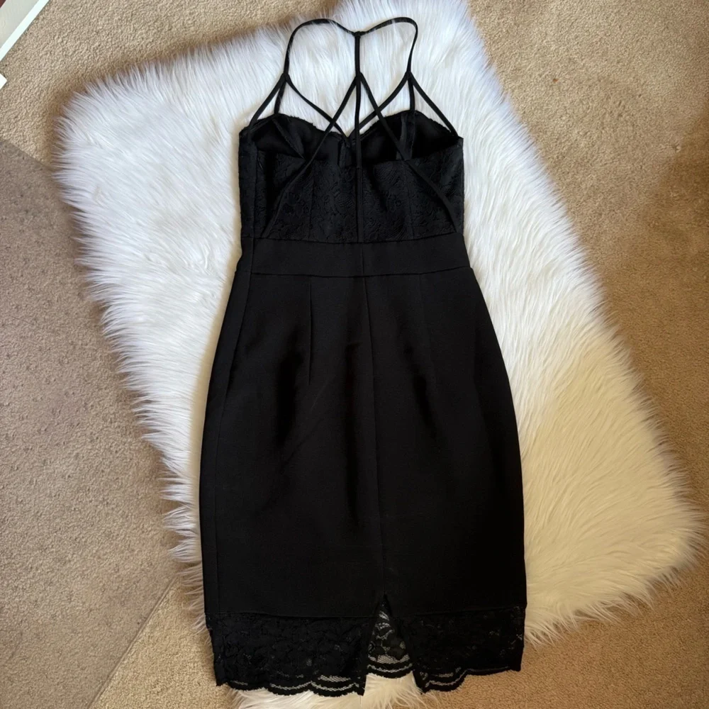 Y2K Express Strappy Black Lace Cutout Bodycon Dress 0 - Picture 8 of 11